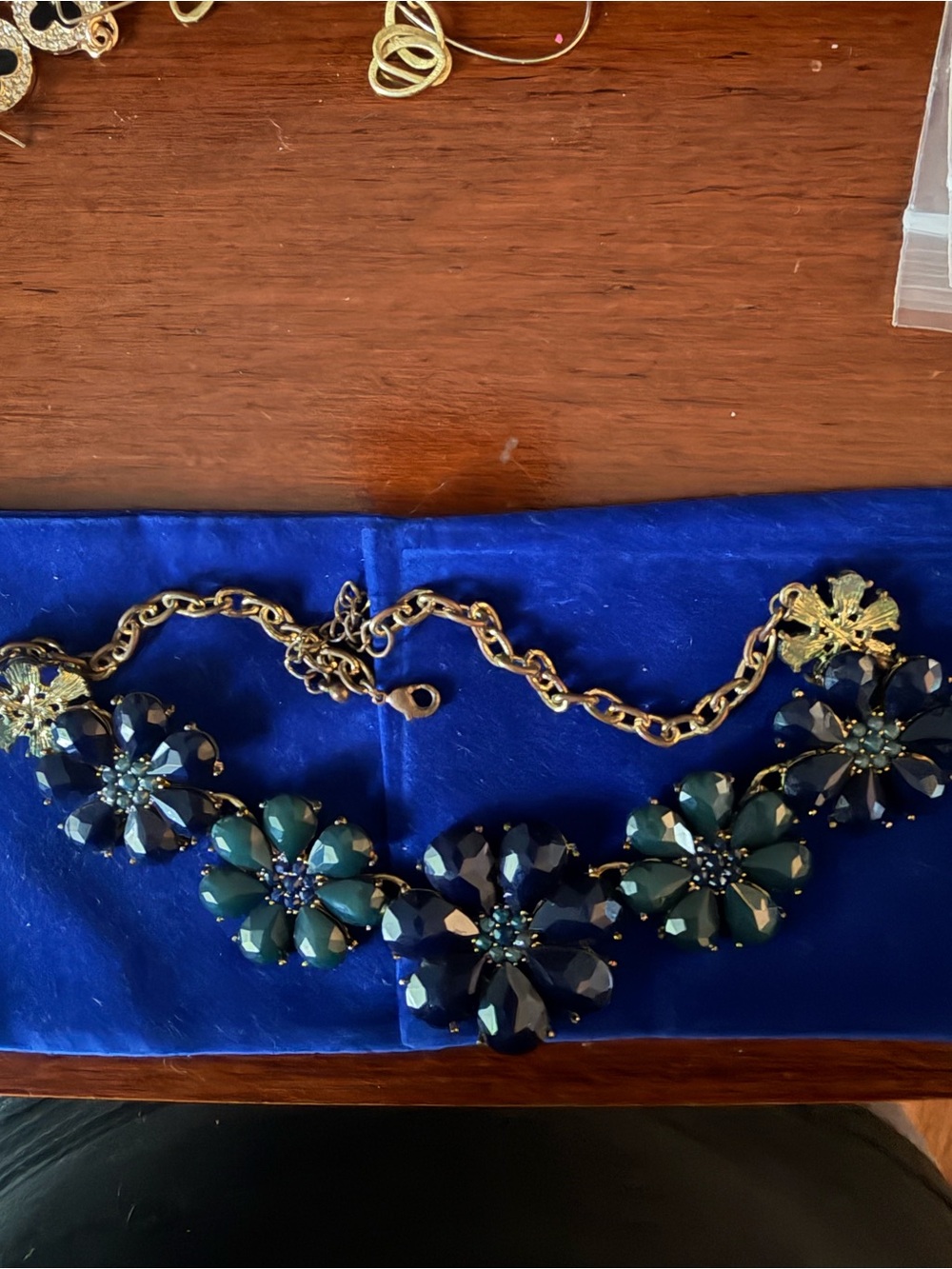 Gold-Tone Blue Floral Statement Necklace